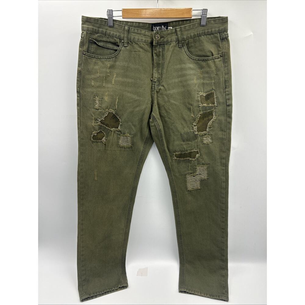 Born Fly Jeans ARMY GREEN Distressed Men’s Jeans 36x32